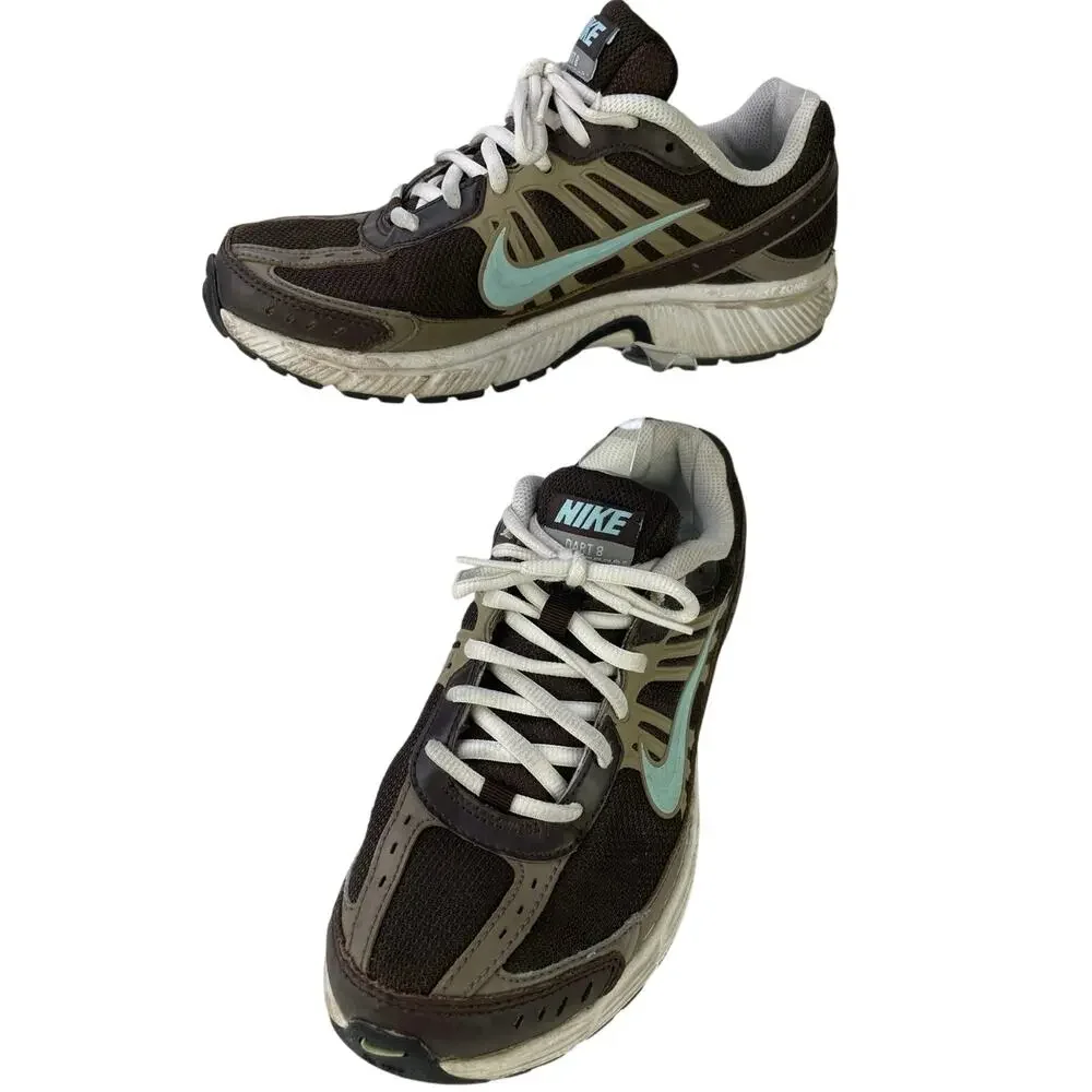 Nike Women Dart 8 Running Jogging Gym Cushioned Lace Up Shoe Brown Tan Blue S 8